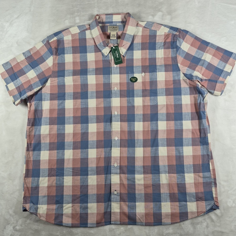 LL Bean Comfort Stretch Chambray Shirt Men's 2XL XXL Plaid Traditional Fit NWT